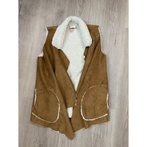 Knox Rose Faux Suede Faux Fur Vest Brown White- Large Fall Cozy western